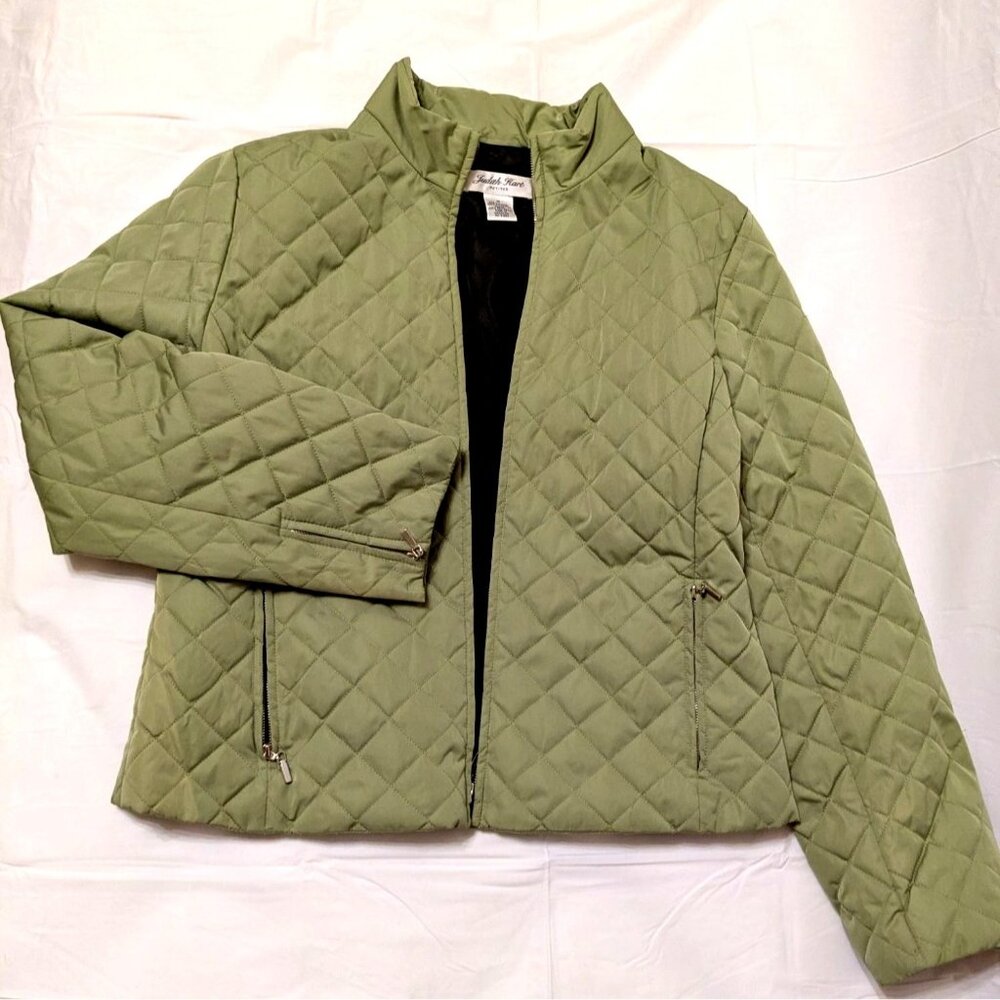 Judith Hart Petites Quilted Green Jacket M Polyester Shell/Lining & Zip Front